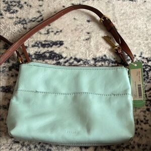 Fossil Light Green and Brown Crossbody Bag